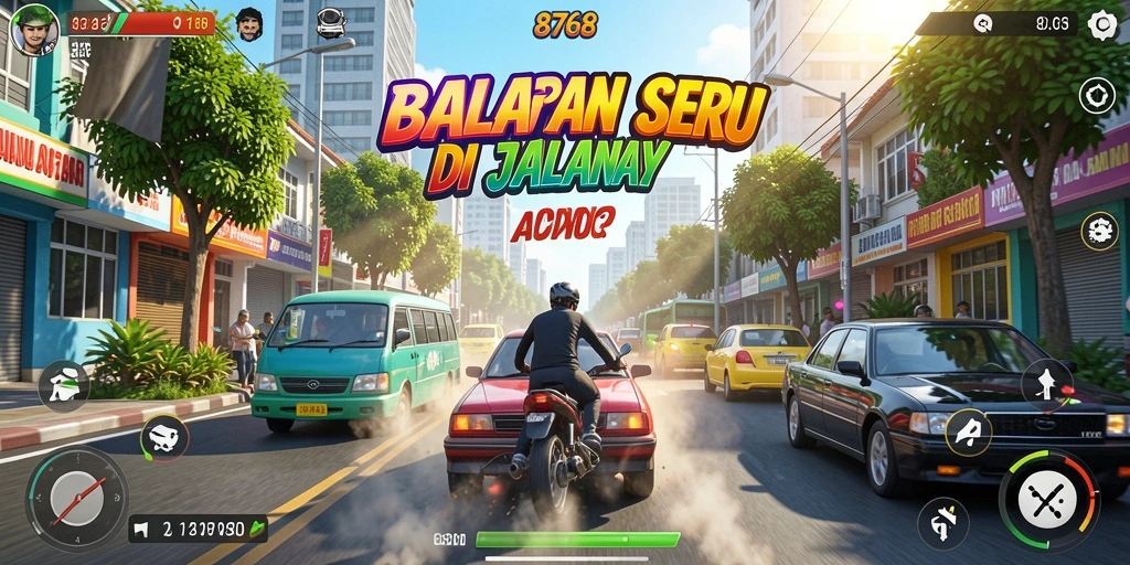 Tampilkan gameplay menegangkan di lintasan balap 8768.
