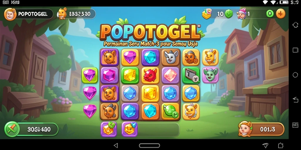Screenshot gameplay POPOTOGEL yang menampilkan kombinasi objek Match-3.