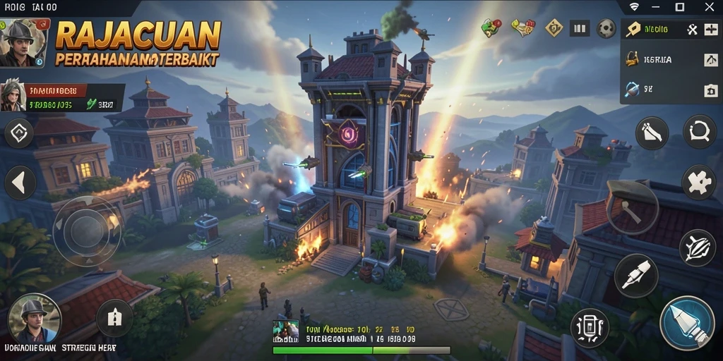 Screenshot gameplay RAJACUAN menampilkan aksi menara pertahanan yang menegangkan.