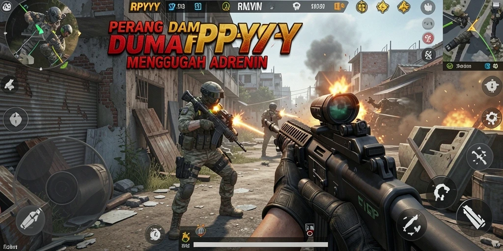 Screenshot gameplay RPYYY menampilkan aksi tembak-menembak yang intens.