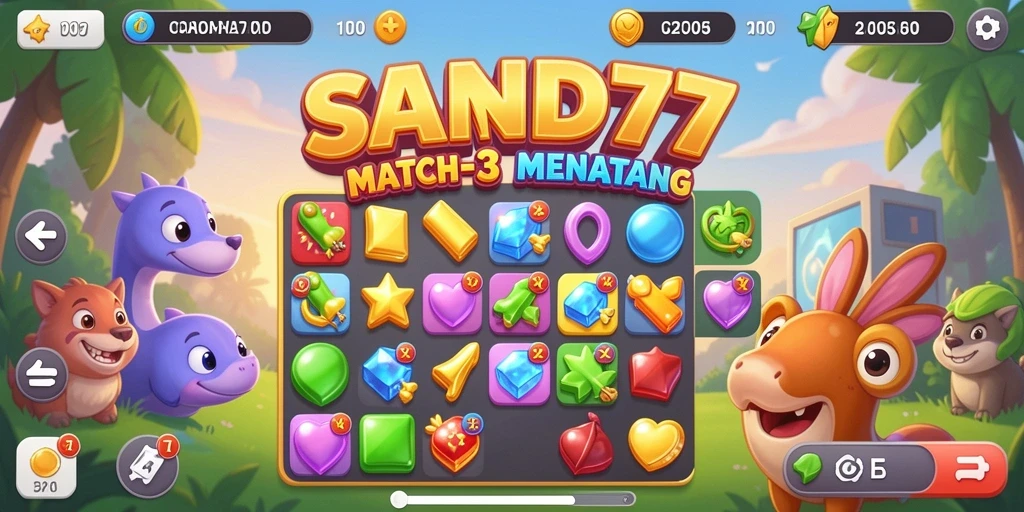 Gameplay menarik SAND77 dengan keseruan Match-3 yang menantang.