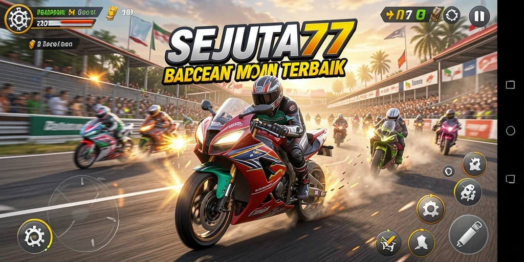 Gameplay SEJUTA77 yang mendebarkan dalam balapan motor.